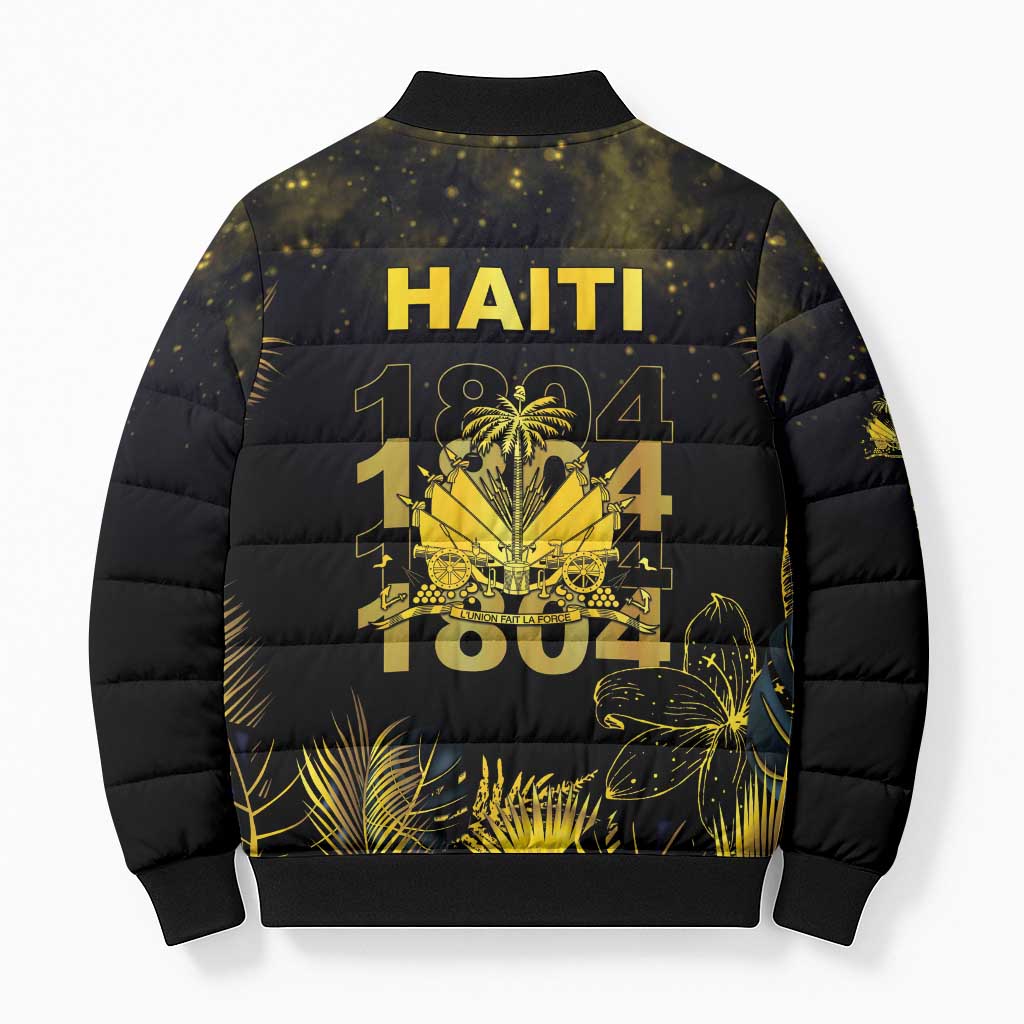 Haiti 1804 Bomber Puffer Jacket Gold Tropical Leaves And Coat Of Arms