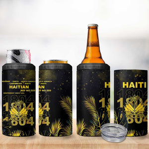 Haiti 1804 4 in 1 Can Cooler Tumbler Gold Tropical Leaves And Coat Of Arms - African Pride