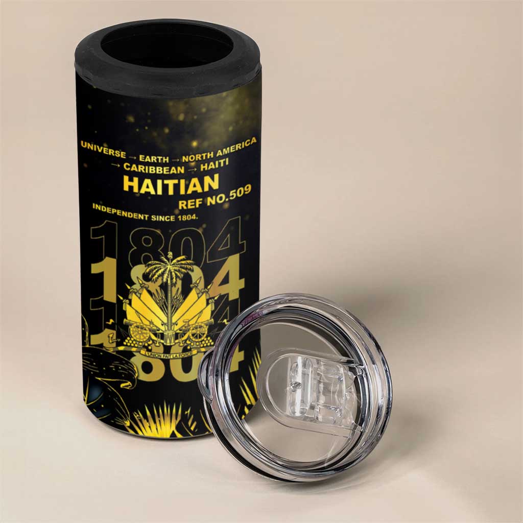 Haiti 1804 4 in 1 Can Cooler Tumbler Gold Tropical Leaves And Coat Of Arms - African Pride