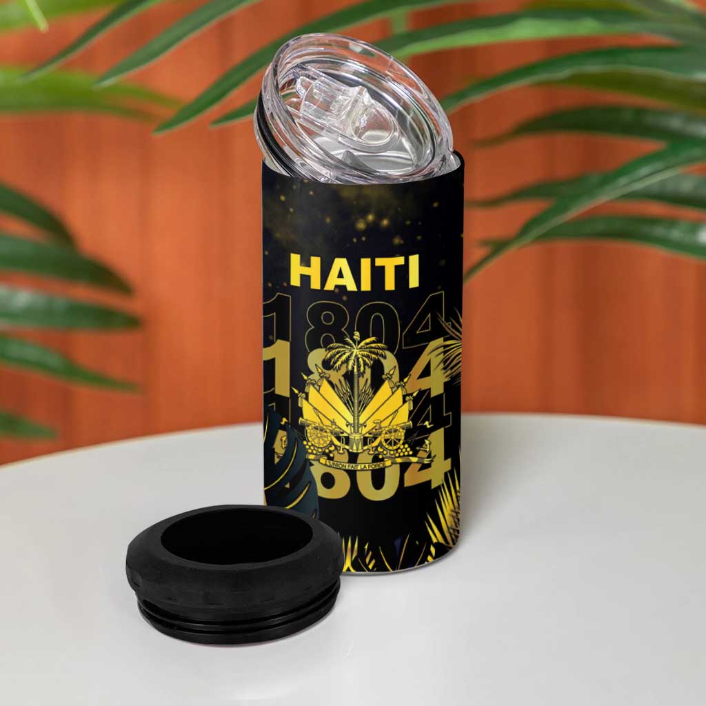 Haiti 1804 4 in 1 Can Cooler Tumbler Gold Tropical Leaves And Coat Of Arms - African Pride