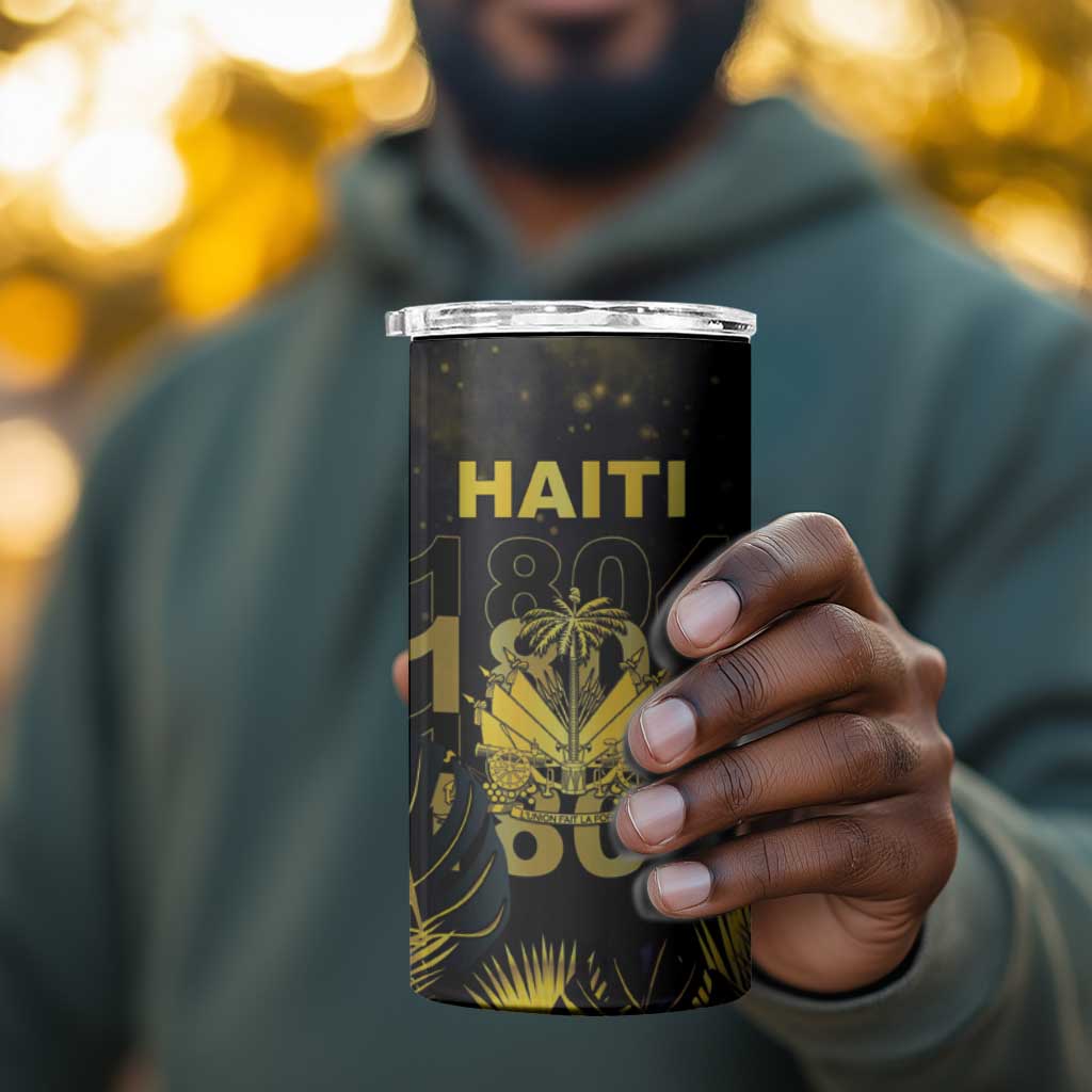 Haiti 1804 4 in 1 Can Cooler Tumbler Gold Tropical Leaves And Coat Of Arms - African Pride