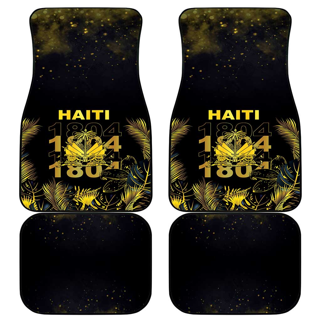 Haiti 1804 Car Mats Gold Tropical Leaves And Coat Of Arms - African Pride