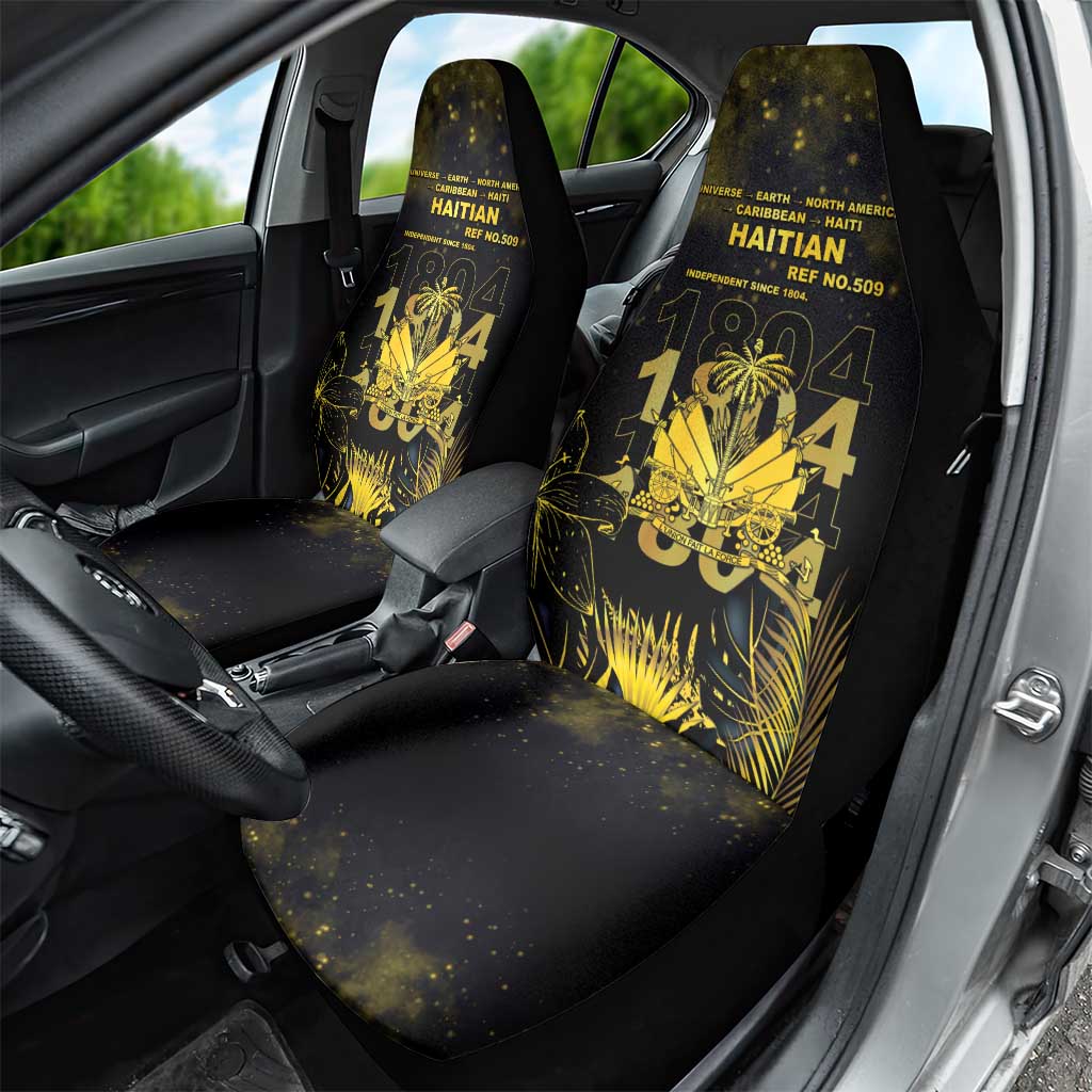 Haiti 1804 Car Seat Cover Gold Tropical Leaves And Coat Of Arms - African Pride