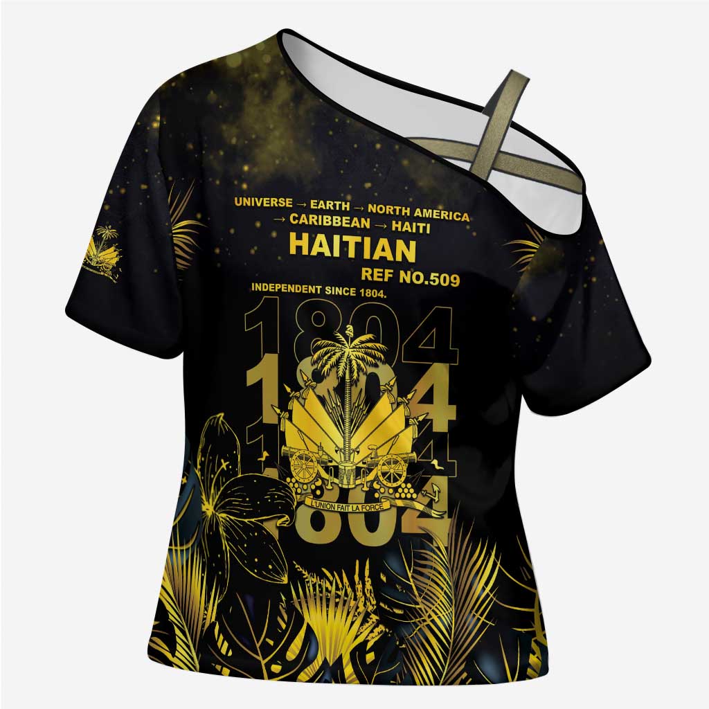 Haiti 1804 Cross Shoulder Shirt Gold Tropical Leaves And Coat Of Arms