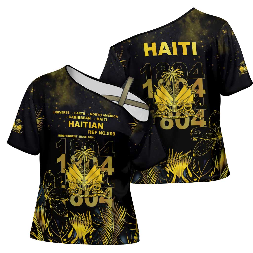 Haiti 1804 Cross Shoulder Shirt Gold Tropical Leaves And Coat Of Arms