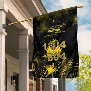 Haiti 1804 Garden Flag Gold Tropical Leaves And Coat Of Arms - African Pride