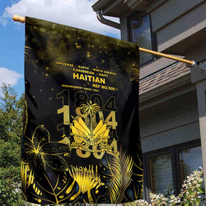 Haiti 1804 Garden Flag Gold Tropical Leaves And Coat Of Arms - African Pride