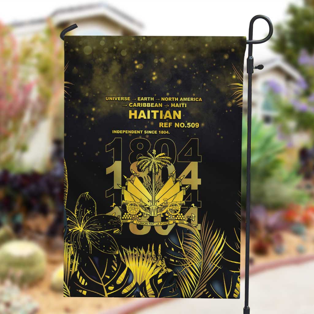 Haiti 1804 Garden Flag Gold Tropical Leaves And Coat Of Arms - African Pride