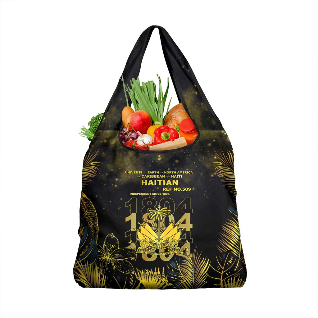 Haiti 1804 Grocery Bag Gold Tropical Leaves And Coat Of Arms - African Pride