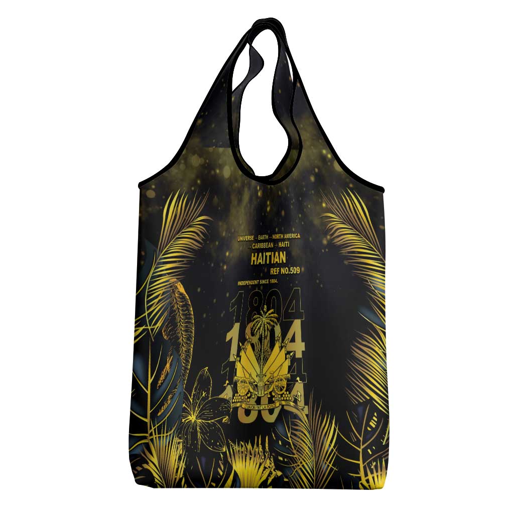 Haiti 1804 Grocery Bag Gold Tropical Leaves And Coat Of Arms - African Pride