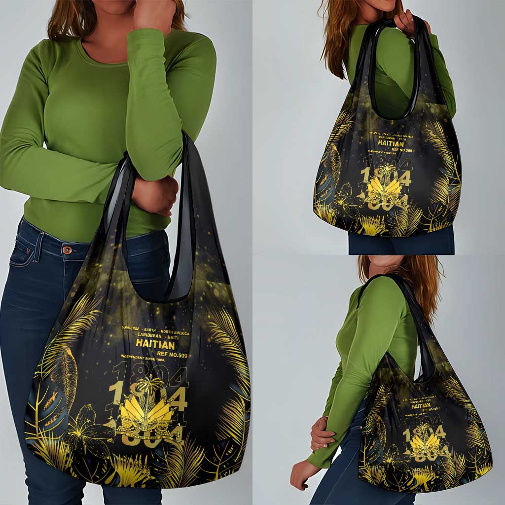 Haiti 1804 Grocery Bag Gold Tropical Leaves And Coat Of Arms - African Pride