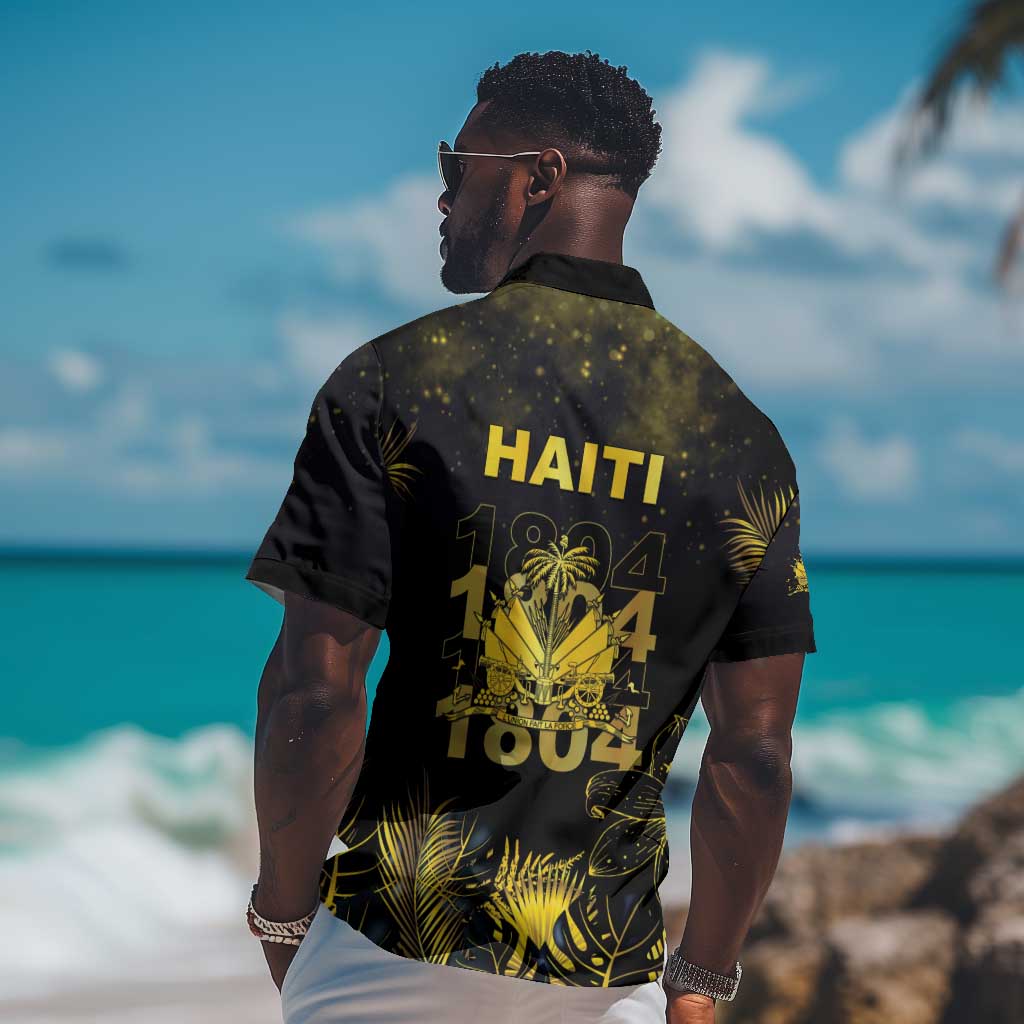 Haiti 1804 Hawaiian Shirt Gold Tropical Leaves And Coat Of Arms LT05