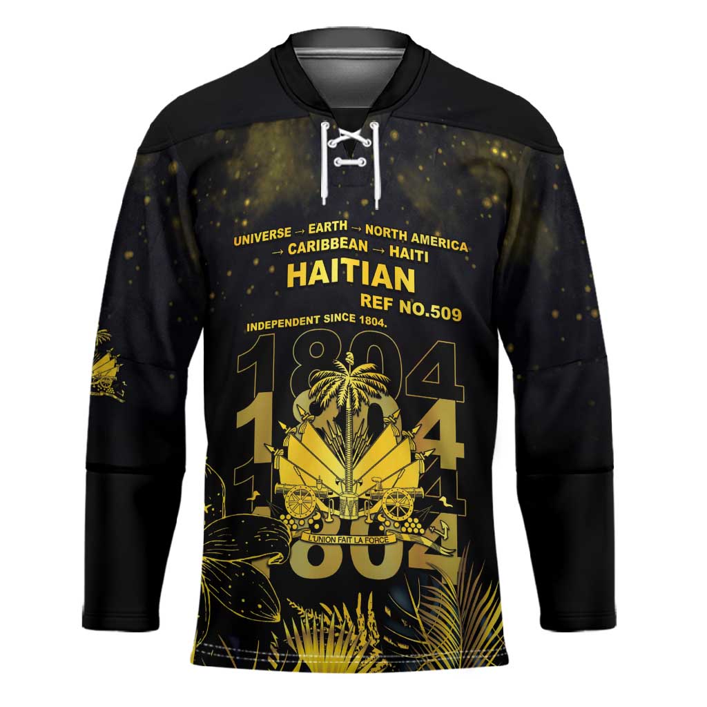 Haiti 1804 Hockey Jersey Gold Tropical Leaves And Coat Of Arms