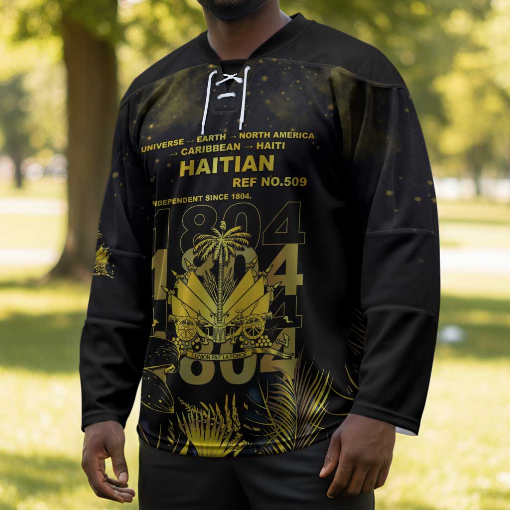 Haiti 1804 Hockey Jersey Gold Tropical Leaves And Coat Of Arms