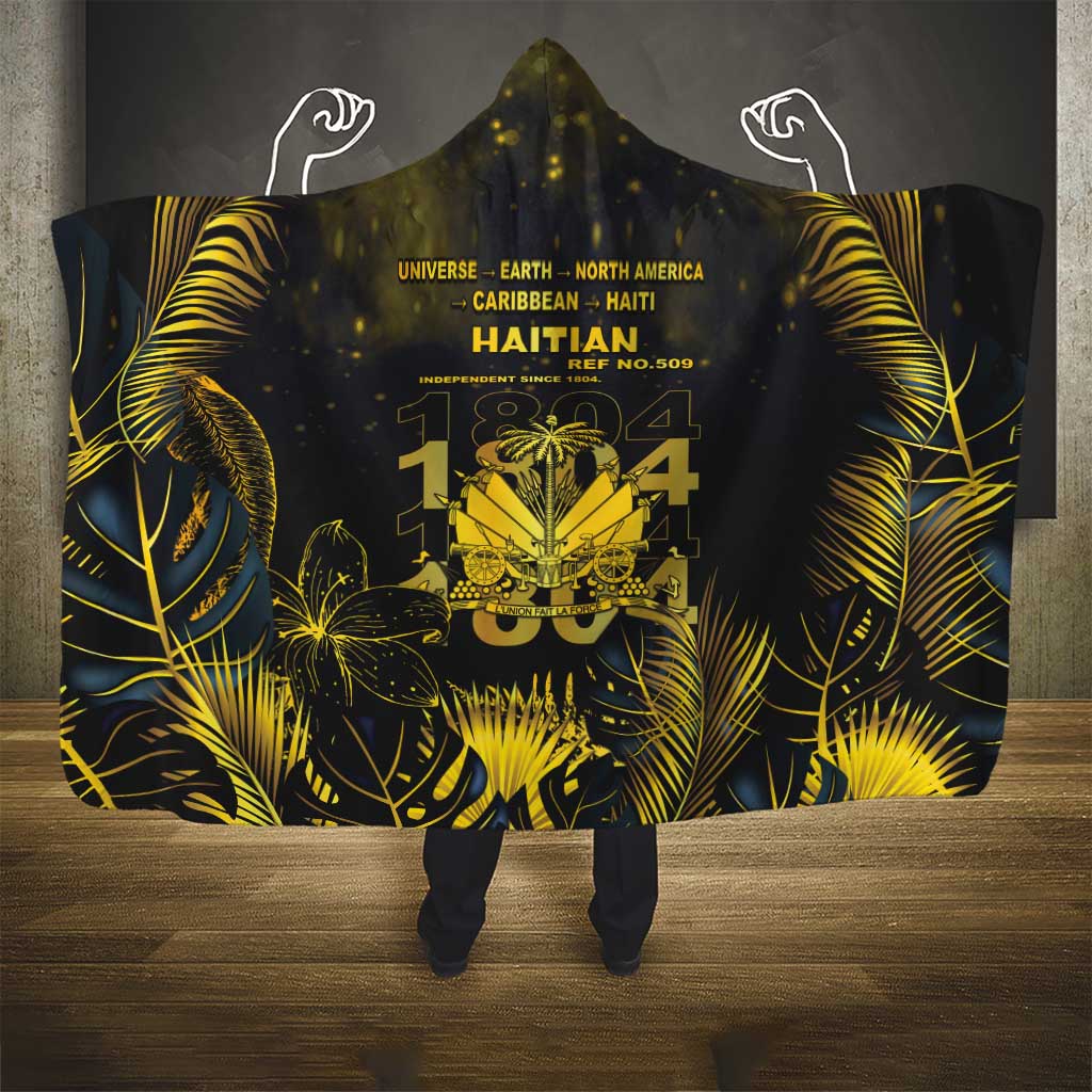 Haiti 1804 Hooded Blanket Gold Tropical Leaves And Coat Of Arms - African Pride