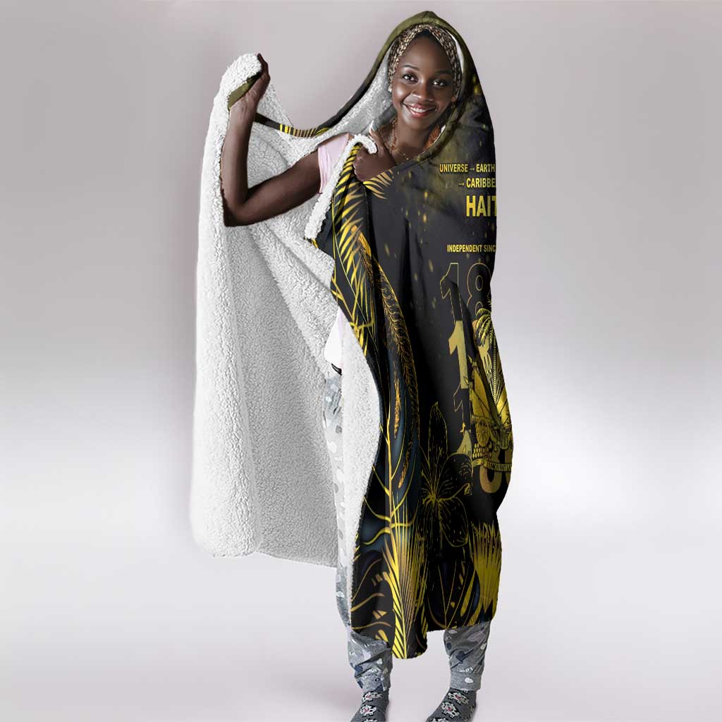 Haiti 1804 Hooded Blanket Gold Tropical Leaves And Coat Of Arms - African Pride