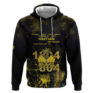 Haiti 1804 Hoodie Gold Tropical Leaves And Coat Of Arms - African Pride