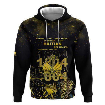 Haiti 1804 Hoodie Gold Tropical Leaves And Coat Of Arms - African Pride