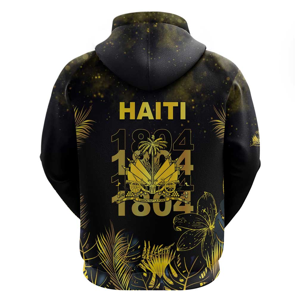 Haiti 1804 Hoodie Gold Tropical Leaves And Coat Of Arms - African Pride