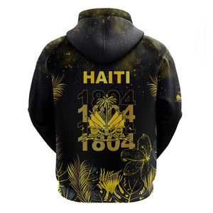 Haiti 1804 Hoodie Gold Tropical Leaves And Coat Of Arms - African Pride