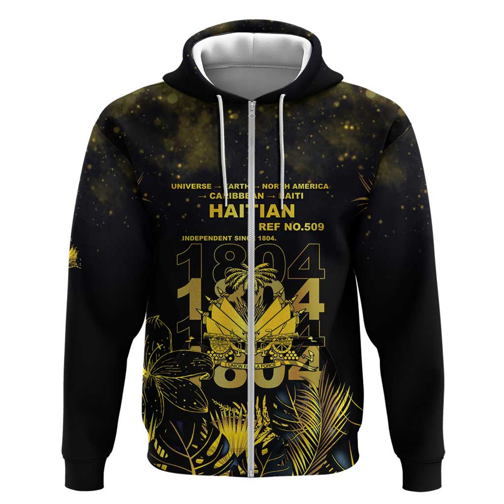 Haiti 1804 Hoodie Gold Tropical Leaves And Coat Of Arms - African Pride
