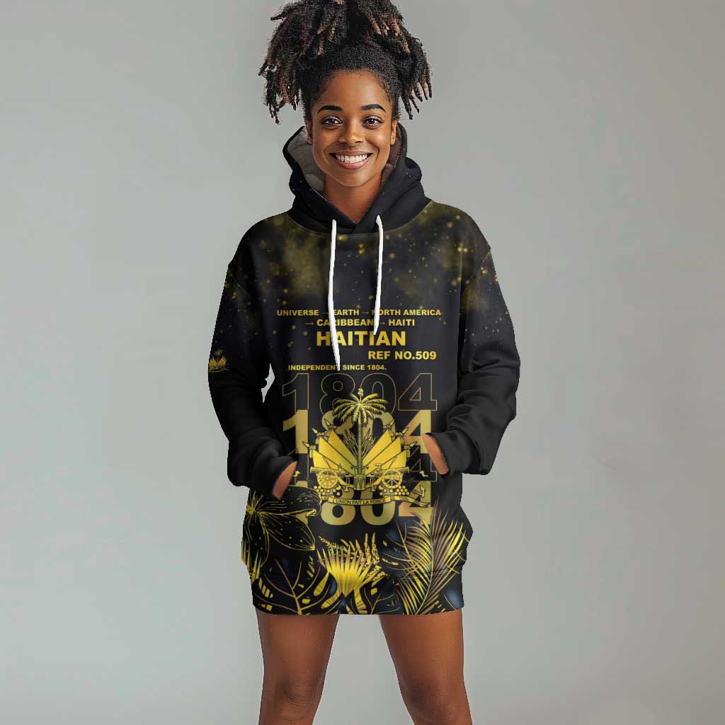 Haiti 1804 Hoodie Dress Gold Tropical Leaves And Coat Of Arms - African Pride