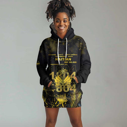 Haiti 1804 Hoodie Dress Gold Tropical Leaves And Coat Of Arms - African Pride
