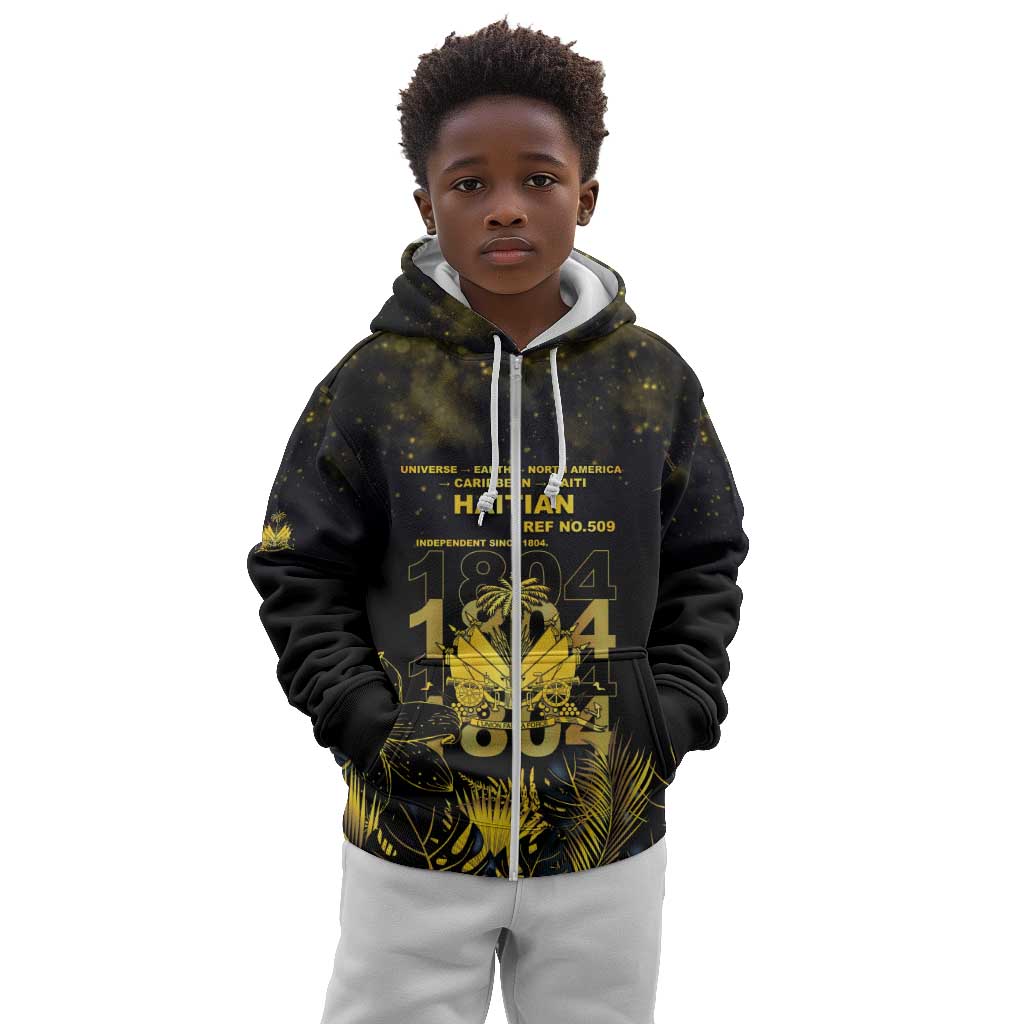Haiti 1804 Kid Hoodie Gold Tropical Leaves And Coat Of Arms - African Pride