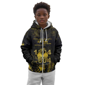 Haiti 1804 Kid Hoodie Gold Tropical Leaves And Coat Of Arms - African Pride