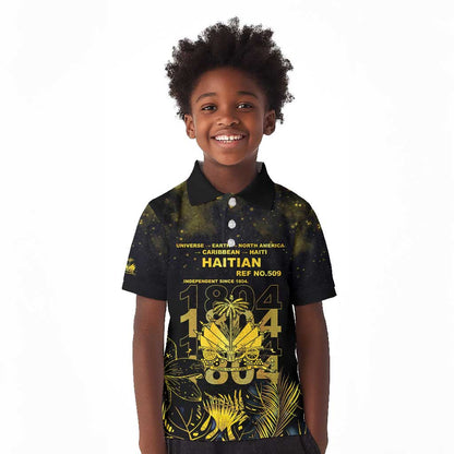 Haiti 1804 Kid Polo Shirt Gold Tropical Leaves And Coat Of Arms - African Pride