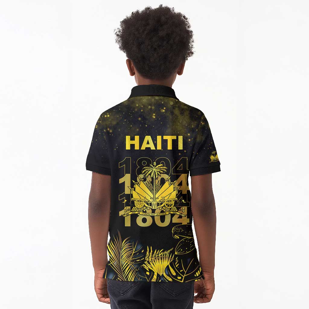 Haiti 1804 Kid Polo Shirt Gold Tropical Leaves And Coat Of Arms - African Pride