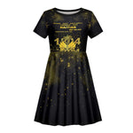 Haiti 1804 Kid Short Sleeve Dress Gold Tropical Leaves And Coat Of Arms - African Pride