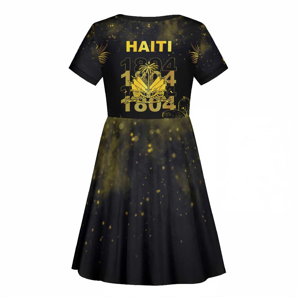 Haiti 1804 Kid Short Sleeve Dress Gold Tropical Leaves And Coat Of Arms - African Pride