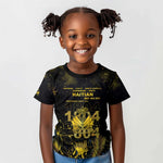 Haiti 1804 Kid T shirt Gold Tropical Leaves And Coat Of Arms - African Pride