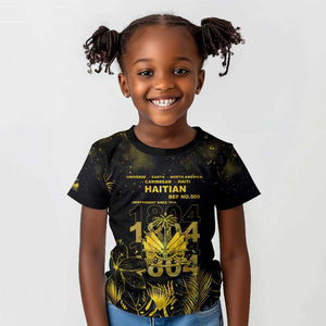 Haiti 1804 Kid T shirt Gold Tropical Leaves And Coat Of Arms - African Pride