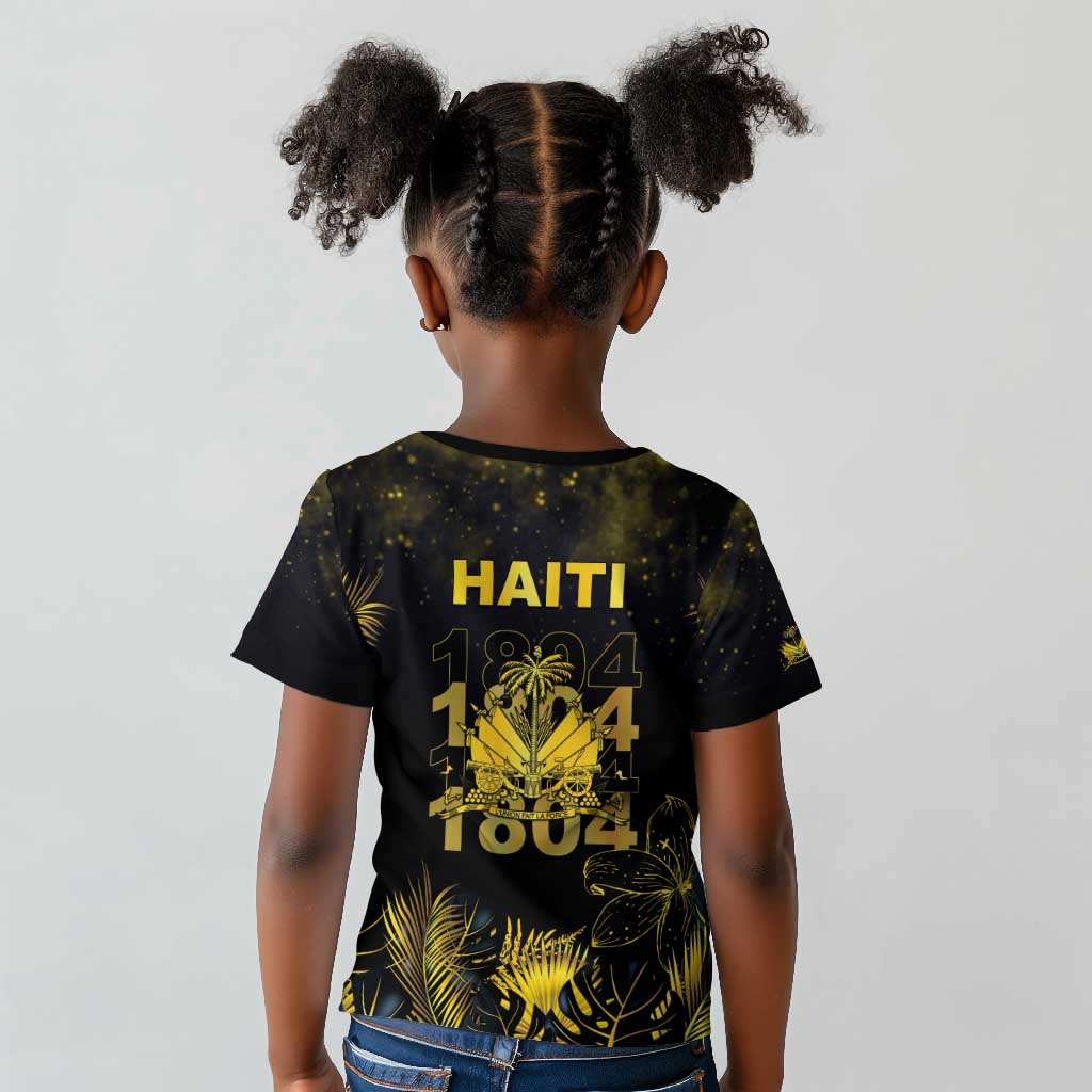 Haiti 1804 Kid T shirt Gold Tropical Leaves And Coat Of Arms - African Pride