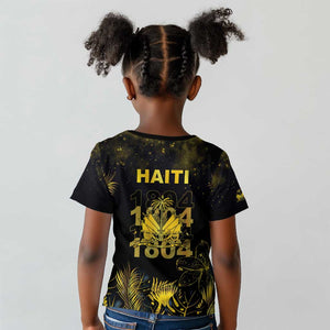 Haiti 1804 Kid T shirt Gold Tropical Leaves And Coat Of Arms - African Pride