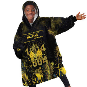 Haiti 1804 Kid Wearable Blanket Hoodie Gold Tropical Leaves And Coat Of Arms - African Pride