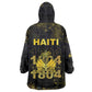 Haiti 1804 Kid Wearable Blanket Hoodie Gold Tropical Leaves And Coat Of Arms - African Pride