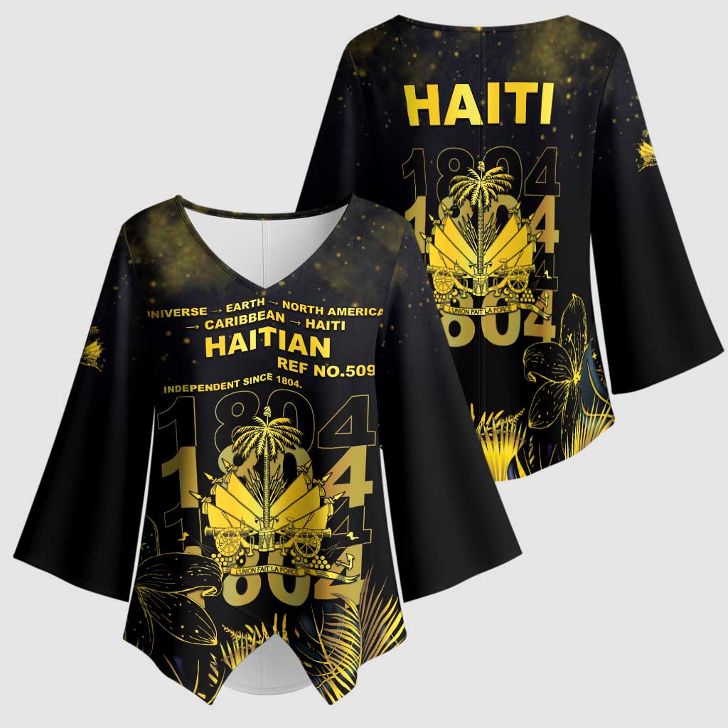 Haiti 1804 Kimono Sleeve Blouse Gold Tropical Leaves And Coat Of Arms