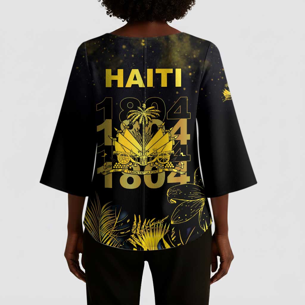 Haiti 1804 Kimono Sleeve Blouse Gold Tropical Leaves And Coat Of Arms