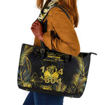Haiti 1804 Leather Tote Bag Gold Tropical Leaves And Coat Of Arms - African Pride