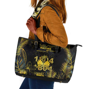 Haiti 1804 Leather Tote Bag Gold Tropical Leaves And Coat Of Arms - African Pride
