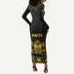 Haiti 1804 Long Sleeve Bodycon Dress Gold Tropical Leaves And Coat Of Arms - African Pride