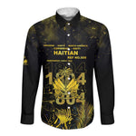 Haiti 1804 Long Sleeve Button Shirt Gold Tropical Leaves And Coat Of Arms - African Pride