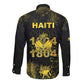 Haiti 1804 Long Sleeve Button Shirt Gold Tropical Leaves And Coat Of Arms - African Pride