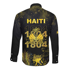Haiti 1804 Long Sleeve Button Shirt Gold Tropical Leaves And Coat Of Arms - African Pride