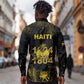 Haiti 1804 Long Sleeve Button Shirt Gold Tropical Leaves And Coat Of Arms - African Pride
