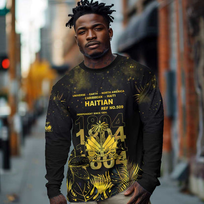 Haiti 1804 Long Sleeve Shirt Gold Tropical Leaves And Coat Of Arms - African Pride