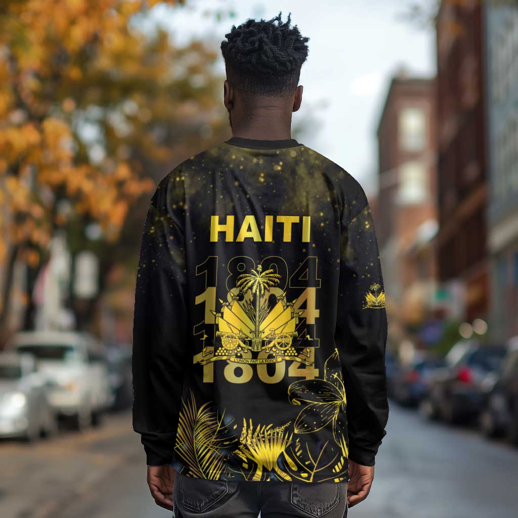 Haiti 1804 Long Sleeve Shirt Gold Tropical Leaves And Coat Of Arms - African Pride